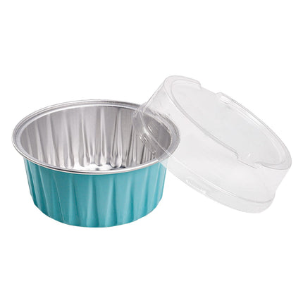 Aluminum Foil Baking Cups with Lids,20pcs Round Pudding and Cake Molds,Heat-Resistant Up to 250°C,Reusable for Oven,Microwave,and BBQ,Ideal for Parties,Catering,and Home Baking Blue.