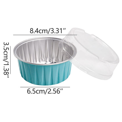 Aluminum Foil Baking Cups with Lids,20pcs Round Pudding and Cake Molds,Heat-Resistant Up to 250°C,Reusable for Oven,Microwave,and BBQ,Ideal for Parties,Catering,and Home Baking Blue.