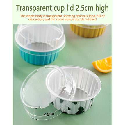 Aluminum Foil Baking Cups with Lids,20pcs Round Pudding and Cake Molds,Heat-Resistant Up to 250°C,Reusable for Oven,Microwave,and BBQ,Ideal for Parties,Catering,and Home Baking Blue.