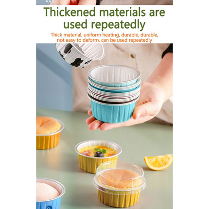 Aluminum Foil Baking Cups with Lids,20pcs Round Pudding and Cake Molds,Heat-Resistant Up to 250°C,Reusable for Oven,Microwave,and BBQ,Ideal for Parties,Catering,and Home Baking Blue.