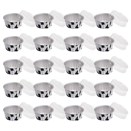 Aluminum Foil Baking Cups with Lids,20pcs Round Pudding and Cake Molds,Heat-Resistant Up to 250°C,Reusable for Oven,Microwave,and BBQ,Ideal for Parties,Catering,and Home Baking White.