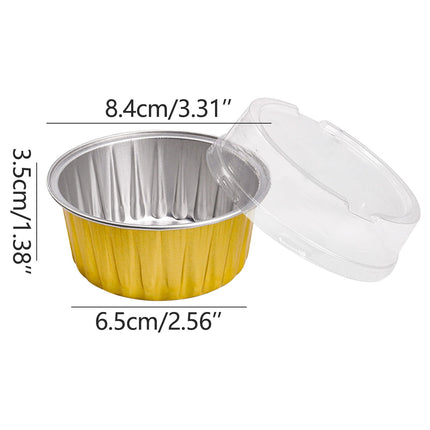Aluminum Foil Baking Cups with Lids,20pcs Round Pudding and Cake Molds,Heat-Resistant Up to 250°C,Reusable for Oven,Microwave,and BBQ,Ideal for Parties,Catering,and Home Baking Yellow.