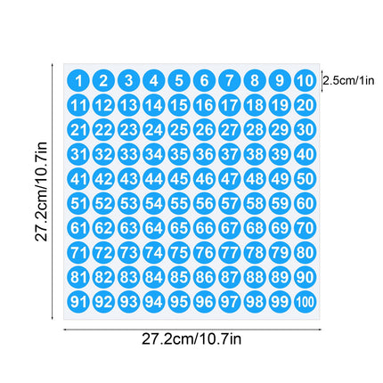 1 Inch Round Number Stickers,1-100 Multi-Color Self-Adhesive Labels for Mailbox,Scrapbook,and DIY Crafts,Easy to Peel and Stick on Various Surfaces,Durable Paper Material for Long-Lasting Use Blue.
