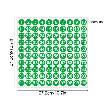 1 Inch Round Number Stickers,1-100 Multi-Color Self-Adhesive Labels for Mailbox,Scrapbook,and DIY Crafts,Easy to Peel and Stick on Various Surfaces,Durable Paper Material for Long-Lasting Use Green.