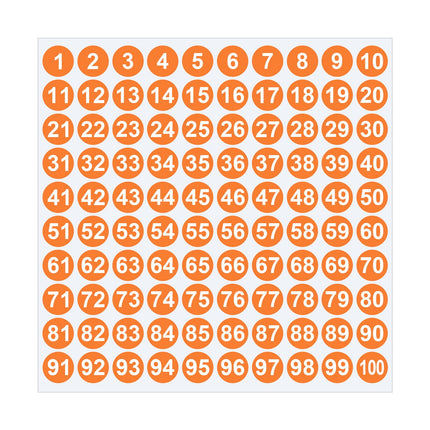 1 Inch Round Number Stickers,1-100 Multi-Color Self-Adhesive Labels for Mailbox,Scrapbook,and DIY Crafts,Easy to Peel and Stick on Various Surfaces,Durable Paper Material for Long-Lasting Use Orange.