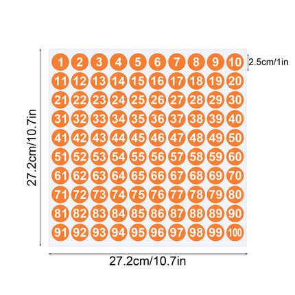 1 Inch Round Number Stickers,1-100 Multi-Color Self-Adhesive Labels for Mailbox,Scrapbook,and DIY Crafts,Easy to Peel and Stick on Various Surfaces,Durable Paper Material for Long-Lasting Use Orange.