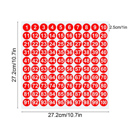 1 Inch Round Number Stickers,1-100 Multi-Color Self-Adhesive Labels for Mailbox,Scrapbook,and DIY Crafts,Easy to Peel and Stick on Various Surfaces,Durable Paper Material for Long-Lasting Use Red.