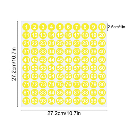 1 Inch Round Number Stickers,1-100 Multi-Color Self-Adhesive Labels for Mailbox,Scrapbook,and DIY Crafts,Easy to Peel and Stick on Various Surfaces,Durable Paper Material for Long-Lasting Use Yellow.