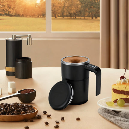 Self-Stirring Magnetic Coffee Mug with Temperature Display,Automatic Mixing for Coffee Tea and Shakes,Food Grade 304 Stainless Steel Liner,Smart LCD Screen for Real-Time Heat Monitoring B.