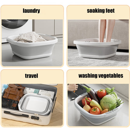 Collapsible Wash Basin,Multi-Use Folding Sink for Kitchen,Camping,and Laundry,Portable Dish Pan with Anti-Slip Bottom,Space-Saving Design for Travel and Outdoor BBQ,Durable and Easy to Store Gray.