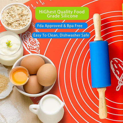 Mini Silicone Rolling Pin, Small Dough Roller with Wood Handle, Non-stick Rolling Pins with Handle, for Craft Kitchen Dough Cookie Pastry Fondant Cake, 1 Pcs, 8.86 Inches 8.86" Orange*1.