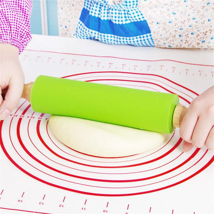 Mini Silicone Rolling Pin, Small Dough Roller with Wood Handle, Non-stick Rolling Pins with Handle, for Craft Kitchen Dough Cookie Pastry Fondant Cake, 1 Pcs, 8.86 Inches 8.86" Orange*1.