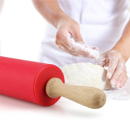 Mini Silicone Rolling Pin, Small Dough Roller with Wood Handle, Non-stick Rolling Pins with Handle, for Craft Kitchen Dough Cookie Pastry Fondant Cake, 1 Pcs, 8.86 Inches 8.86" Red*1.