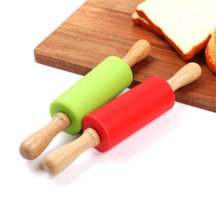 Mini Silicone Rolling Pin, Small Dough Roller with Wood Handle, Non-stick Rolling Pins with Handle, for Craft Kitchen Dough Cookie Pastry Fondant Cake, 1 Pcs, 8.86 Inches 8.86" Red*1.