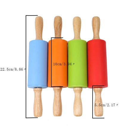 Mini Silicone Rolling Pin, Small Dough Roller with Wood Handle, Non-stick Rolling Pins with Handle, for Craft Kitchen Dough Cookie Pastry Fondant Cake, 1 Pcs, 8.86 Inches 8.86" Sky Blue*1.