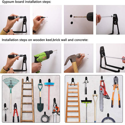 Garage Storage Utility Hooks, Heavy Duty Garage Hooks, Garage Garden Tool Organizer, Steel Wall Mount Hooks, Garden Small U Hooks, Wall Mount Hanger Organizer for Tools, 1 Pcs, 2.56x2.05x4.33 2.56" x 2.05" x 4.33" Black.