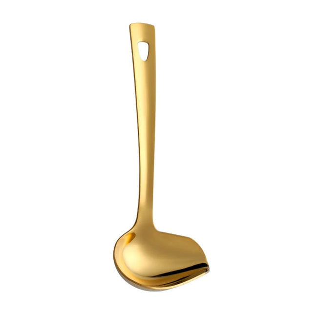 1 Pcs Small Soup Ladle,Stainless Steel Small Ladle With Pour Spout,9.45 Inch Soup Spoons,Kitchen Soup Laddle,Metal Spoon For Soups, Serving, Cooking, Stews And More,Kitchen Utensil,Z_Silver Gold.