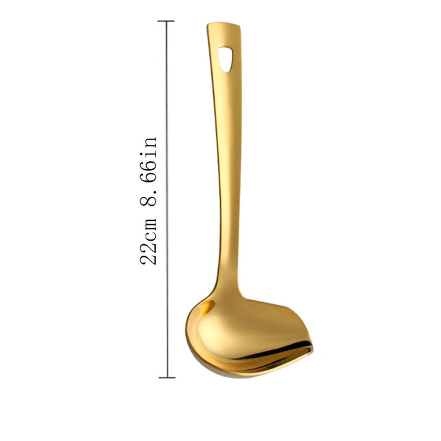 1 Pcs Small Soup Ladle,Stainless Steel Small Ladle With Pour Spout,9.45 Inch Soup Spoons,Kitchen Soup Laddle,Metal Spoon For Soups, Serving, Cooking, Stews And More,Kitchen Utensil,Z_Silver Gold.