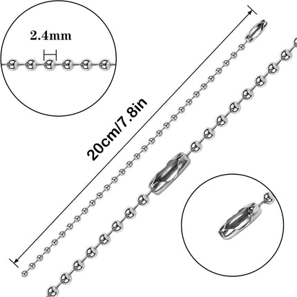 Dog Tag Chain Ball Chain Necklace Bulk, Military Blank Dog Tag Necklace for Men, Beaded Necklace Chains for Jewelry Making DIY Crafts,Silver Nickel Plated Metal 2.4mm Ball Bead Chain(100-Pack ) C.