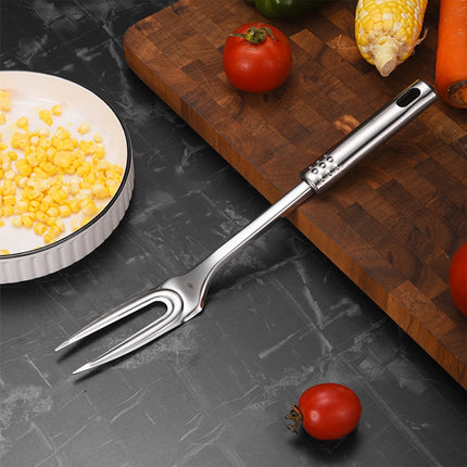 13-Inch Two Pronged Steak Fork Made of 304 Stainless Steel，Heavy Duty for Carving and Serving Meat，Comfortable Long Handle for Grilling and BBQ，Elegant Addition to Kitchen Utensils..