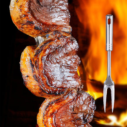 13-Inch Two Pronged Steak Fork Made of 304 Stainless Steel，Heavy Duty for Carving and Serving Meat，Comfortable Long Handle for Grilling and BBQ，Elegant Addition to Kitchen Utensils..
