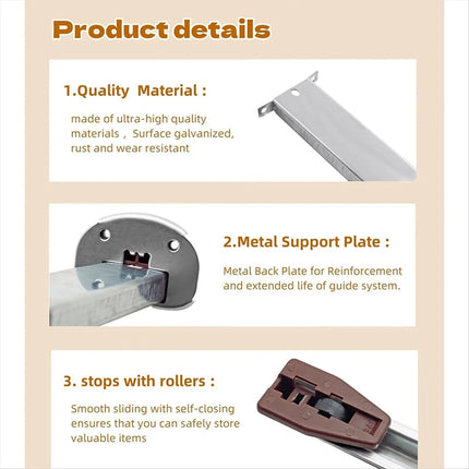 Drawer Metal Slides,Drawer Slides Center Track for Rails Kit,15 Inch Drawer Metal Slides with Stop and Roller,Replacement for Dresser Nightstand Wardrobe Cabinet Drawer Tracks and Rails Kits(Silver) Silver.