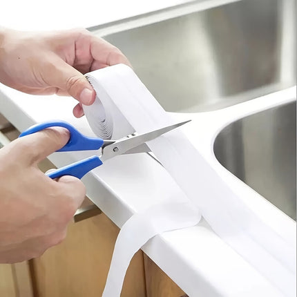 Kitchen Caulk Tape Self Adhesive,Waterproof Caulking Sealing Tape,Easy to Install Caulking Tape for Bathroom Peel and Stick Caulking Strip Floor Tile Wallpaper Toilet Tub Shower Wall(White) White(5pc).