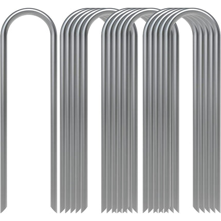 Landscape Staples, Galvanized Garden Stakes, 11 Gauge Heavy Duty U-Shaped Ground Stakes for Weed Barrier Fabric, Irrigation Tubing, Fence, Outdoor Decorations, 16 Pcs, 6.0x1.5 6.0" x 1.5" Silver.