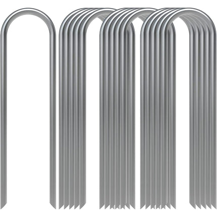 Landscape Staples, Galvanized Garden Stakes, 11 Gauge Heavy Duty U-Shaped Ground Stakes for Weed Barrier Fabric, Irrigation Tubing, Fence, Outdoor Decorations, 16 Pcs, 6.0x1.5 6.0" x 1.5" Silver.