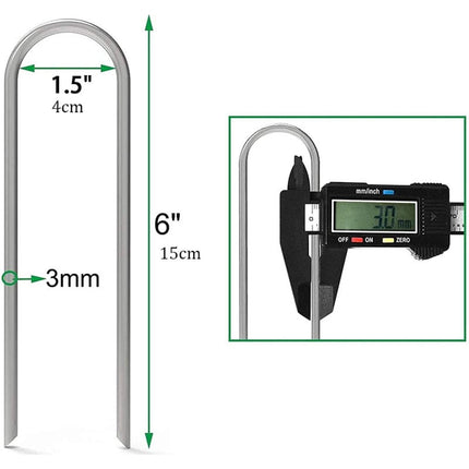 Landscape Staples, Galvanized Garden Stakes, 11 Gauge Heavy Duty U-Shaped Ground Stakes for Weed Barrier Fabric, Irrigation Tubing, Fence, Outdoor Decorations, 16 Pcs, 6.0x1.5 6.0" x 1.5" Silver.