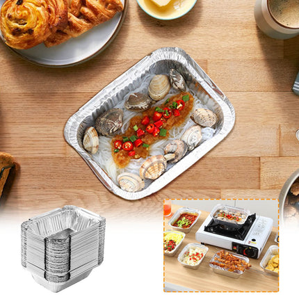 50 Pcs Disposable Aluminum Baking Pans,Rectangular Foil Trays for Grilling and Baking,Oven-Safe and Eco-Friendly,Perfect for Brownies,Lasagna,or Outdoor BBQ,No Cleanup Needed. 50pcs 230ML.