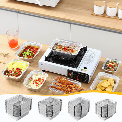 50 Pcs Disposable Aluminum Baking Pans,Rectangular Foil Trays for Grilling and Baking,Oven-Safe and Eco-Friendly,Perfect for Brownies,Lasagna,or Outdoor BBQ,No Cleanup Needed. 50pcs 230ML.