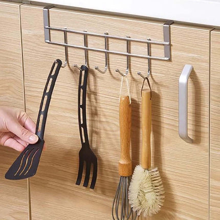 Over The Door Hooks, Door Hanger, Over The Door Towel Rack, Door Coat Towel Hanger Door Coat Rack, No Drilling Metal Hanger with 5 Hooks for Hanging Clothes, Jacket, Hats, 1 Pcs, 9.7x3.5x0.8 9.4" x 3.5" x 0.8" Black.