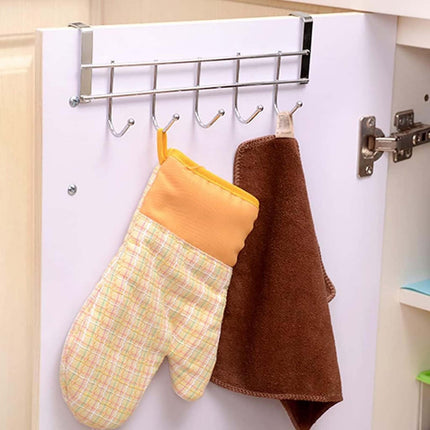 Over The Door Hooks, Door Hanger, Over The Door Towel Rack, Door Coat Towel Hanger Door Coat Rack, No Drilling Metal Hanger with 5 Hooks for Hanging Clothes, Jacket, Hats, 1 Pcs, 9.7x3.5x0.8 9.4" x 3.5" x 0.8" Black.