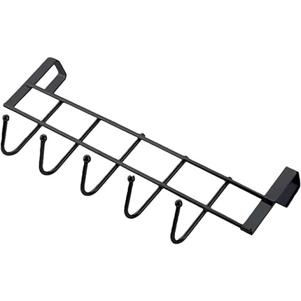 Over The Door Hooks, Door Hanger, Over The Door Towel Rack, Door Coat Towel Hanger Door Coat Rack, No Drilling Metal Hanger with 5 Hooks for Hanging Clothes, Jacket, Hats, 1 Pcs, 9.7x3.5x0.8 9.7" x 3.5" x 1.4" Black.