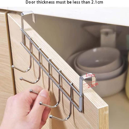 Over The Door Hooks, Door Hanger, Over The Door Towel Rack, Door Coat Towel Hanger Door Coat Rack, No Drilling Metal Hanger with 5 Hooks for Hanging Clothes, Jacket, Hats, 1 Pcs, 9.7x3.5x0.8 9.7" x 3.5" x 2.1" Black.