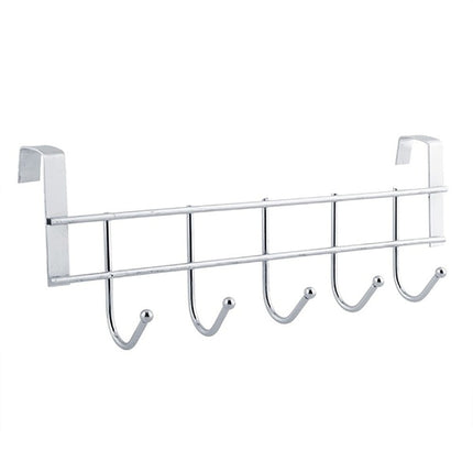 Over The Door Hooks, Door Hanger, Over The Door Towel Rack, Door Coat Towel Hanger Door Coat Rack, No Drilling Metal Hanger with 5 Hooks for Hanging Clothes, Jacket, Hats, 1 Pcs, 9.7x3.5x0.8 17.71" x 11.02" Silver.