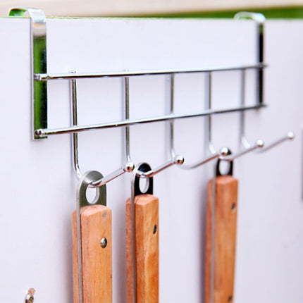 Over The Door Hooks, Door Hanger, Over The Door Towel Rack, Door Coat Towel Hanger Door Coat Rack, No Drilling Metal Hanger with 5 Hooks for Hanging Clothes, Jacket, Hats, 1 Pcs, 9.7x3.5x0.8 17.71" x 11.02" Silver.