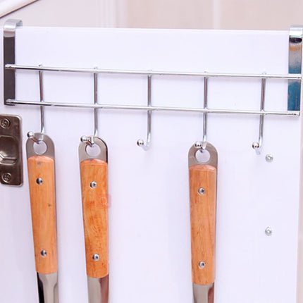 Over The Door Hooks, Door Hanger, Over The Door Towel Rack, Door Coat Towel Hanger Door Coat Rack, No Drilling Metal Hanger with 5 Hooks for Hanging Clothes, Jacket, Hats, 1 Pcs, 9.7x3.5x0.8 17.71" x 11.02" Silver.
