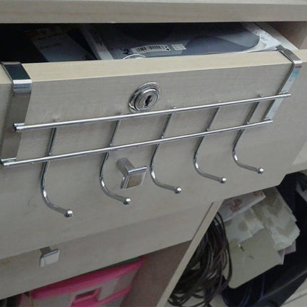 Over The Door Hooks, Door Hanger, Over The Door Towel Rack, Door Coat Towel Hanger Door Coat Rack, No Drilling Metal Hanger with 5 Hooks for Hanging Clothes, Jacket, Hats, 1 Pcs, 9.7x3.5x0.8 17.71" x 11.02" Silver.
