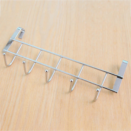 Over The Door Hooks, Door Hanger, Over The Door Towel Rack, Door Coat Towel Hanger Door Coat Rack, No Drilling Metal Hanger with 5 Hooks for Hanging Clothes, Jacket, Hats, 1 Pcs, 9.7x3.5x0.8 17.71" x 11.02" Silver.