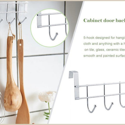 Over The Door Hooks, Door Hanger, Over The Door Towel Rack, Door Coat Towel Hanger Door Coat Rack, No Drilling Metal Hanger with 5 Hooks for Hanging Clothes, Jacket, Hats, 1 Pcs, 9.7x3.5x0.8 17.71" x 11.02" Silver.