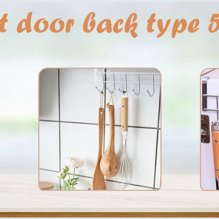 Over The Door Hooks, Door Hanger, Over The Door Towel Rack, Door Coat Towel Hanger Door Coat Rack, No Drilling Metal Hanger with 5 Hooks for Hanging Clothes, Jacket, Hats, 1 Pcs, 9.7x3.5x0.8 17.71" x 11.02" Silver.