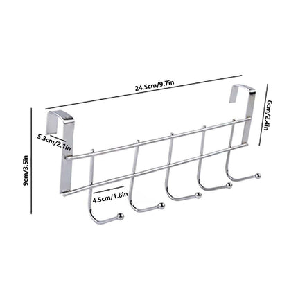 Over The Door Hooks, Door Hanger, Over The Door Towel Rack, Door Coat Towel Hanger Door Coat Rack, No Drilling Metal Hanger with 5 Hooks for Hanging Clothes, Jacket, Hats, 1 Pcs, 9.7x3.5x0.8 9.7" x 3.5" x 0.8" White.