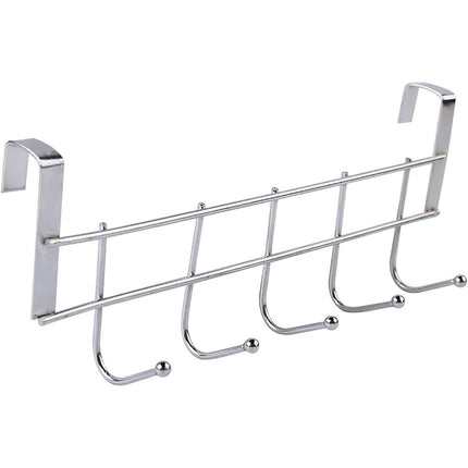 Over The Door Hooks, Door Hanger, Over The Door Towel Rack, Door Coat Towel Hanger Door Coat Rack, No Drilling Metal Hanger with 5 Hooks for Hanging Clothes, Jacket, Hats, 1 Pcs, 9.7x3.5x0.8 9.7" x 3.5" x 2.1" White.