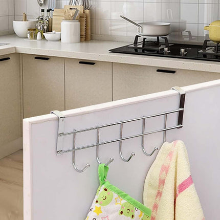 Over The Door Hooks, Door Hanger, Over The Door Towel Rack, Door Coat Towel Hanger Door Coat Rack, No Drilling Metal Hanger with 5 Hooks for Hanging Clothes, Jacket, Hats, 1 Pcs, 9.7x3.5x0.8 9.7" x 3.5" x 2.1" White.