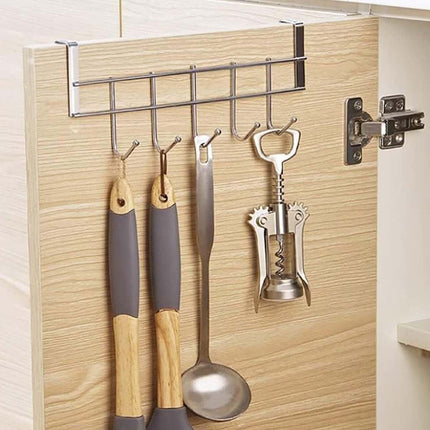 Over The Door Hooks, Door Hanger, Over The Door Towel Rack, Door Coat Towel Hanger Door Coat Rack, No Drilling Metal Hanger with 5 Hooks for Hanging Clothes, Jacket, Hats, 1 Pcs, 9.7x3.5x0.8 9.7" x 3.5" x 2.1" White.