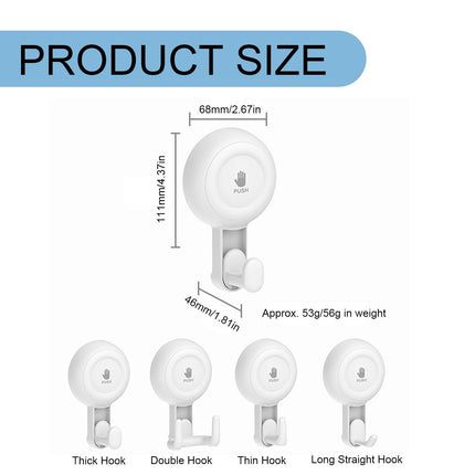 Powerful Suction Cup Shower Hooks for Towel, Loofah, 360° Rotatable Damage-free Hanging Versatile Wall Hooks for Inside Bathroom, Decoration, Removable Suction Holders, 1 Pcs, 4.37x2.67x1.81 4.37" x 2.67" x 1.81" White.