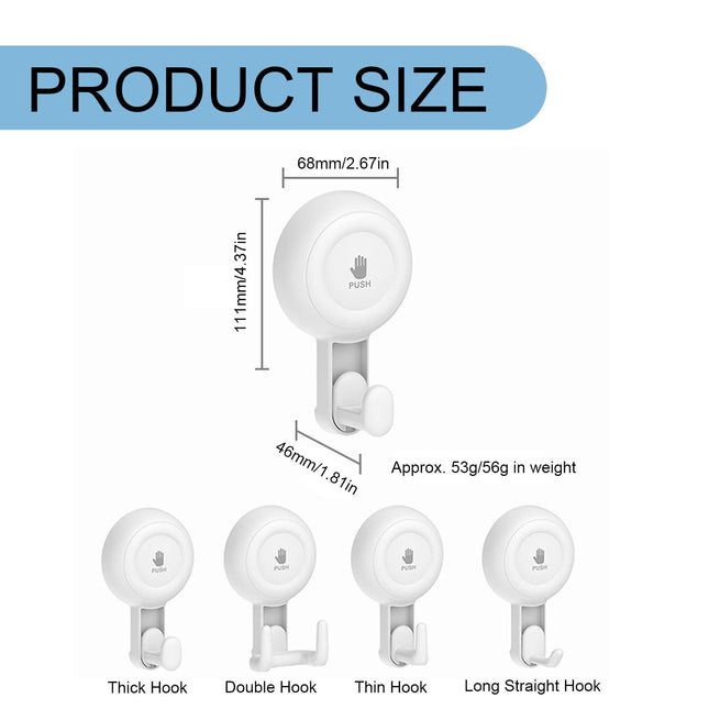 Powerful Suction Cup Shower Hooks for Towel, Loofah, 360° Rotatable Damage-free Hanging Versatile Wall Hooks for Inside Bathroom, Decoration, Removable Suction Holders, 1 Pcs, 4.37x2.67x1.81 4.37" x 2.67" x 1.81" White1.