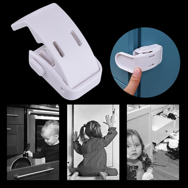 Drawer Locks Child Proofing, Child Proof Cabinet Locks For 0-12 Month Safety Botton Lock For Drawers Side Furniture Latches Corner Edges, 1 Pcs, 2.68x2.28 2.68" x 2.28" White.